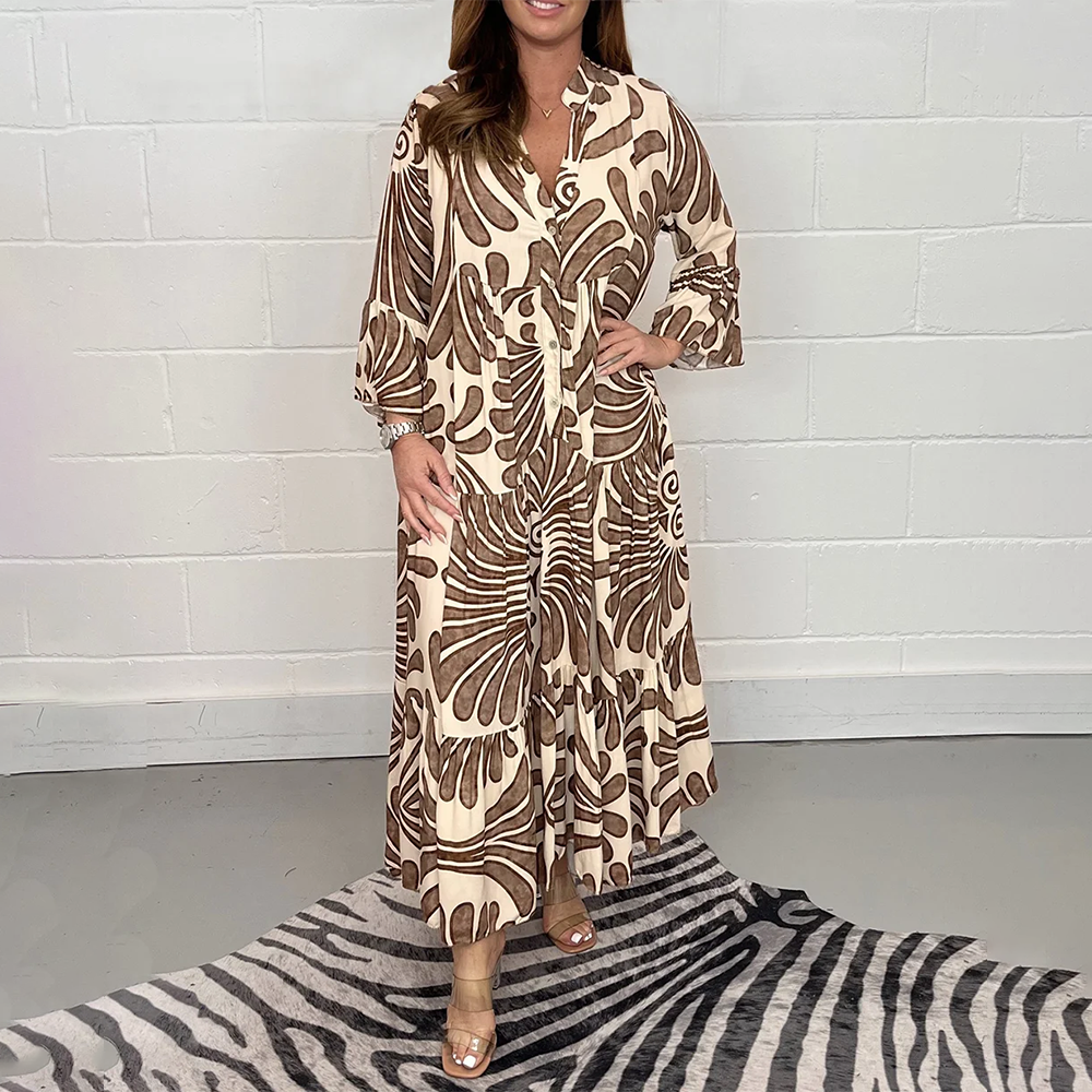 Women Printed Long Sleeve Tiered Maxi Dress | Yasmine