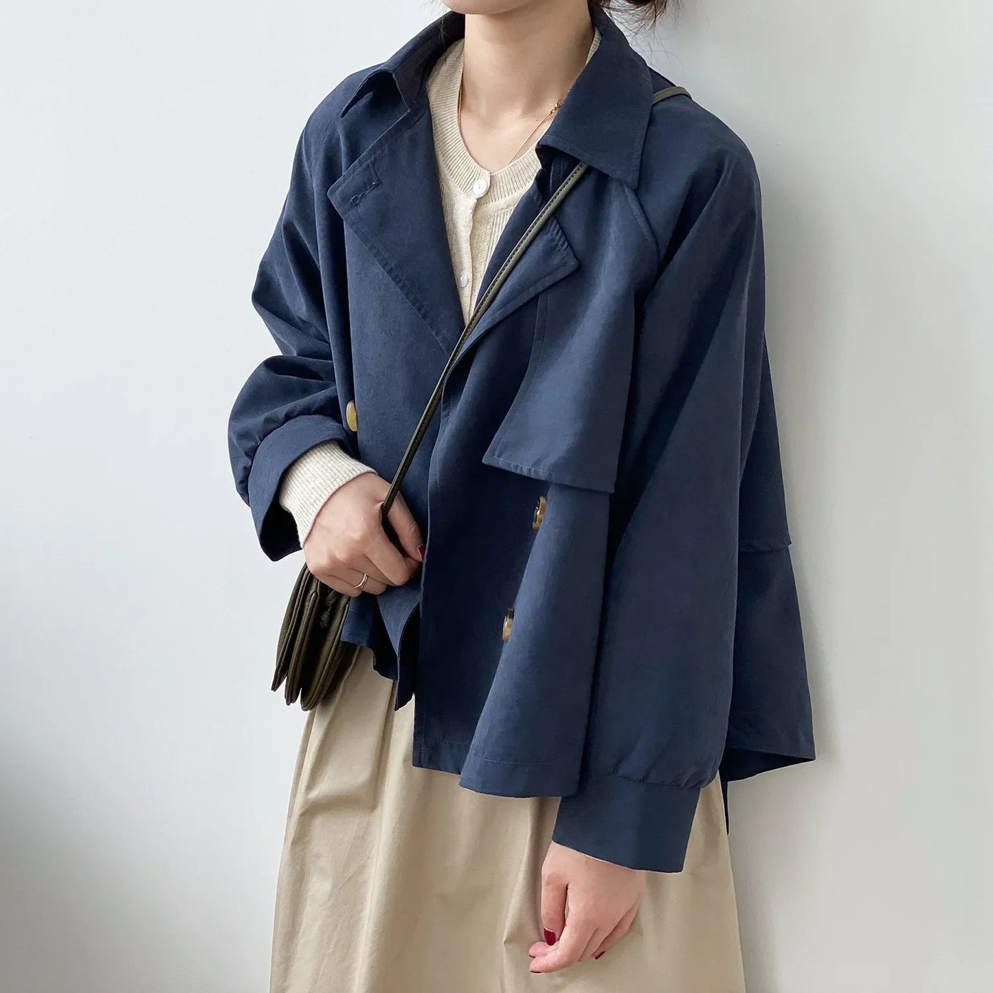 Women Cropped Double-Breasted Trench Coat | Czarina