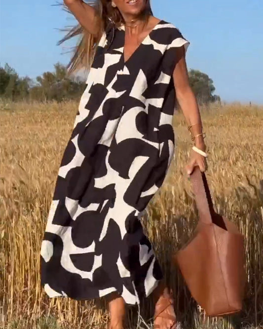 Women V-neck Printed Maxi Dress | Claire