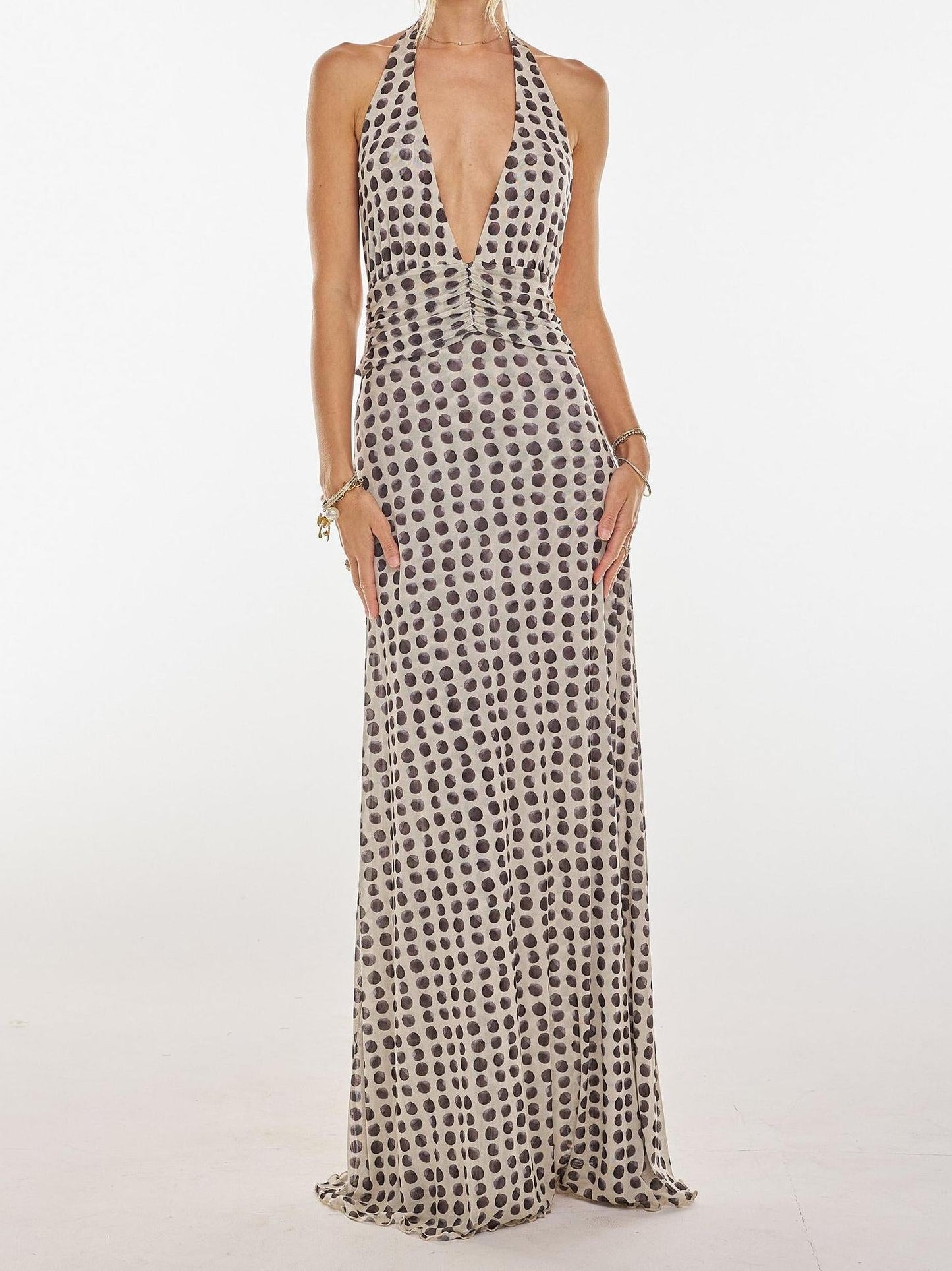 Variant image for Women Maxi Dress Black Polka Dot Polyester | Bella-1