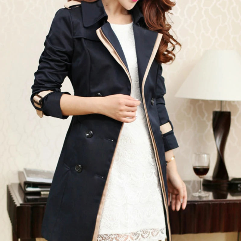 Women Trench Coat Khaki Cotton | Elegant Style-6