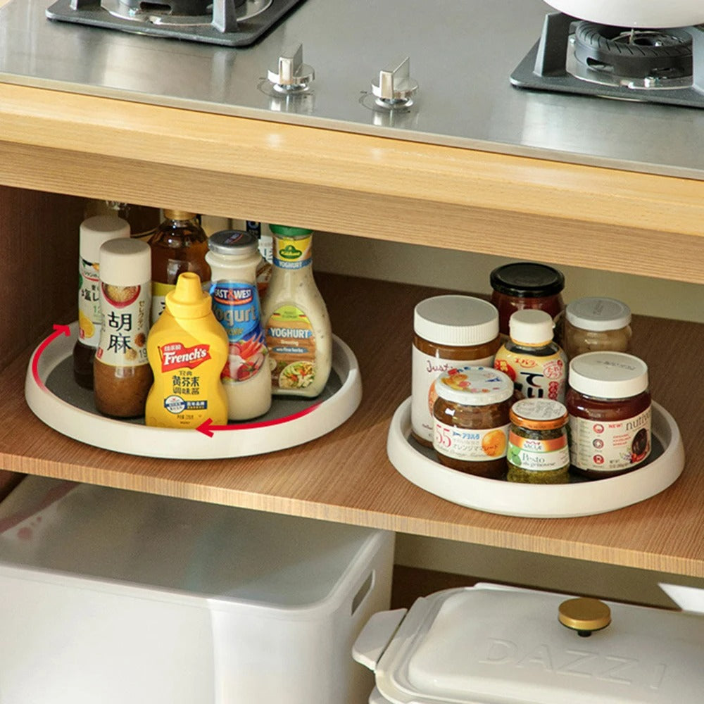 2-Tier Rotating Kitchen Organizer with Non-Slip Surface – Space-Saving Spice Rack for Easy Access, White and Gray 3