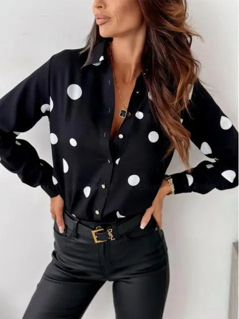 Women Polka Dot Button-Up Blouse | Fidelia