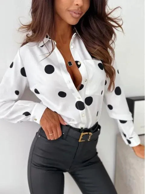 Women Polka Dot Button-Up Blouse | Fidelia
