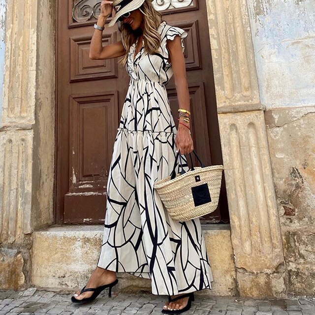 Women Floral Print Halter Maxi Dress with Smocked Waist | Lesley