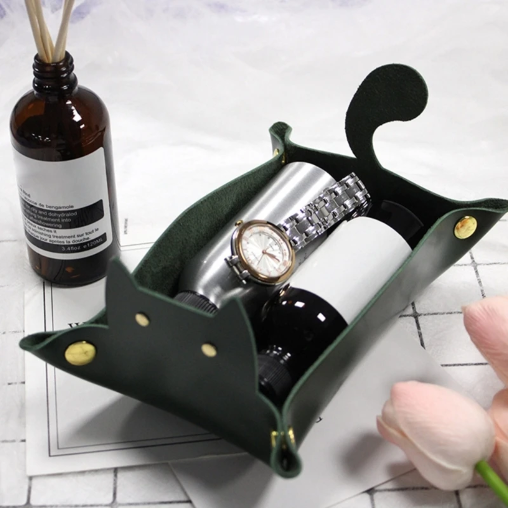 Cat Organizer Tray Green Leather | Whimsical Design 3