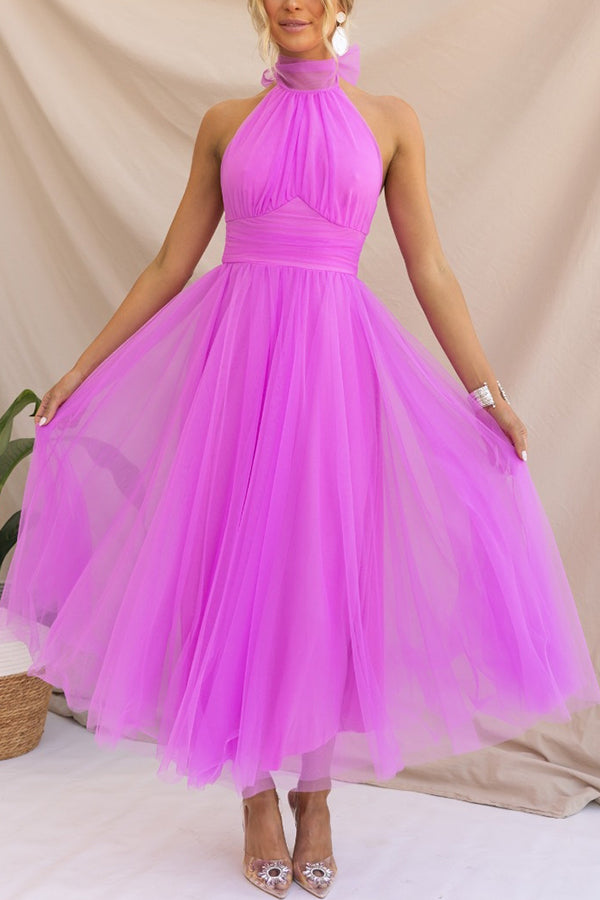 Women Halter-Neck Tulle Midi Dress | Emmeline