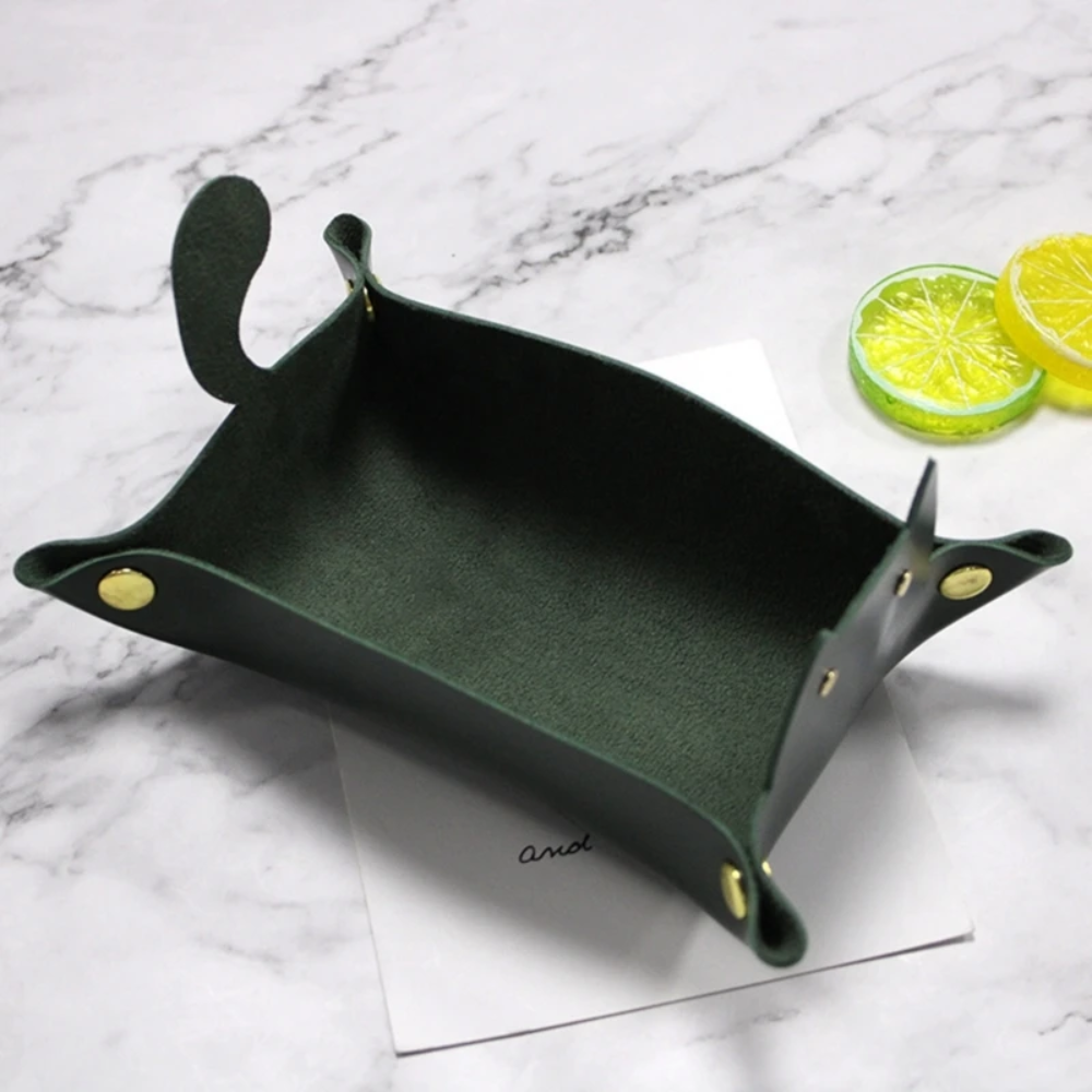 Cat Organizer Tray Green Leather | Whimsical Design 4