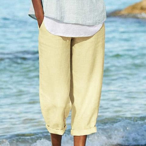Women Cropped Trousers Beige Lightweight | Clydel-4