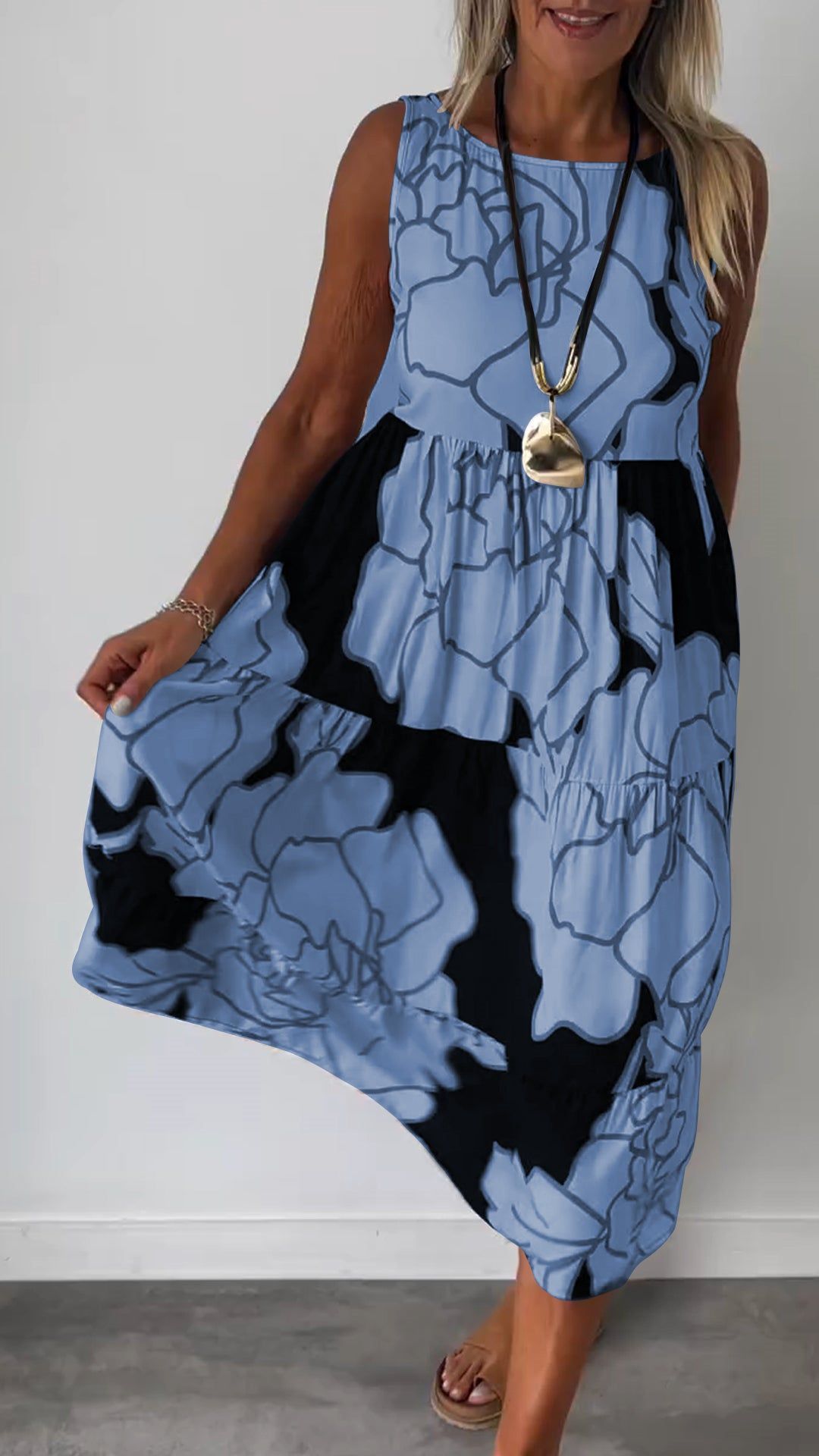 Women Sleeveless Floral Midi Dress | Amethyst