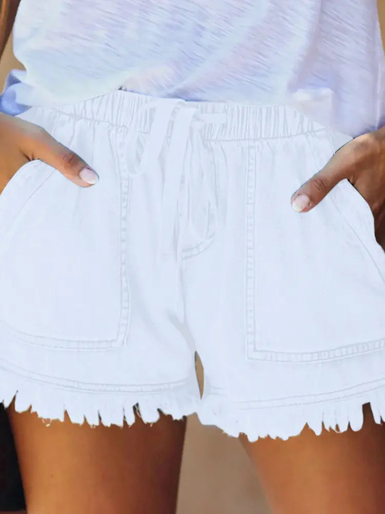 Women Denim Shorts Blue Elastic Waist | Summer Vibes-1