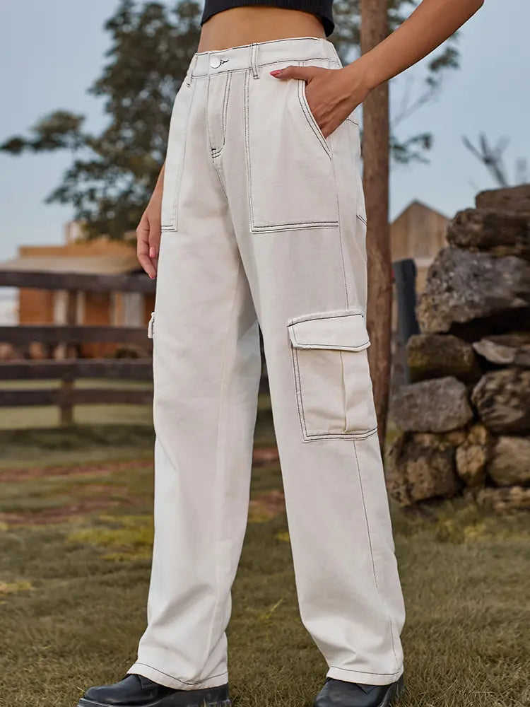 Variant image for Women Cargo Pants Blue Denim | Vintage Style-1