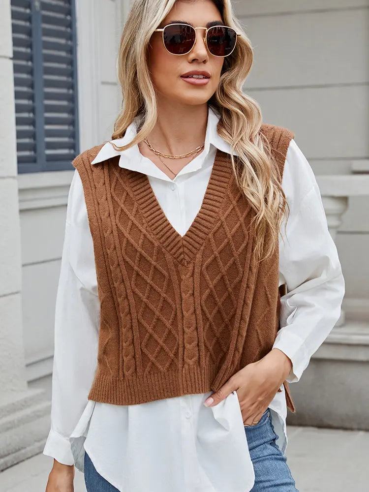 Variant image for Women Vest Sweater Top Beige Knit | Sophia-13