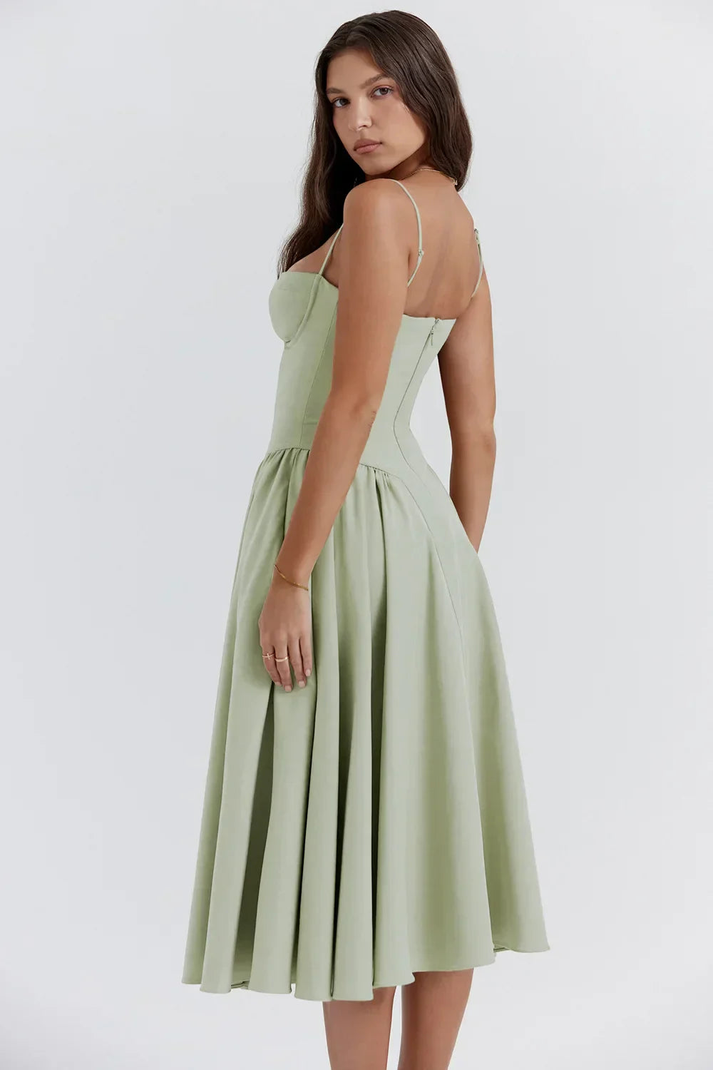 Women Chic Sleeveless Midi Sun Dress With Corset Fit | Tulum