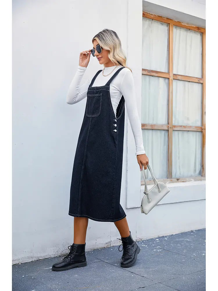 Women Midi Dress Blue Denim | Trendsetter-3