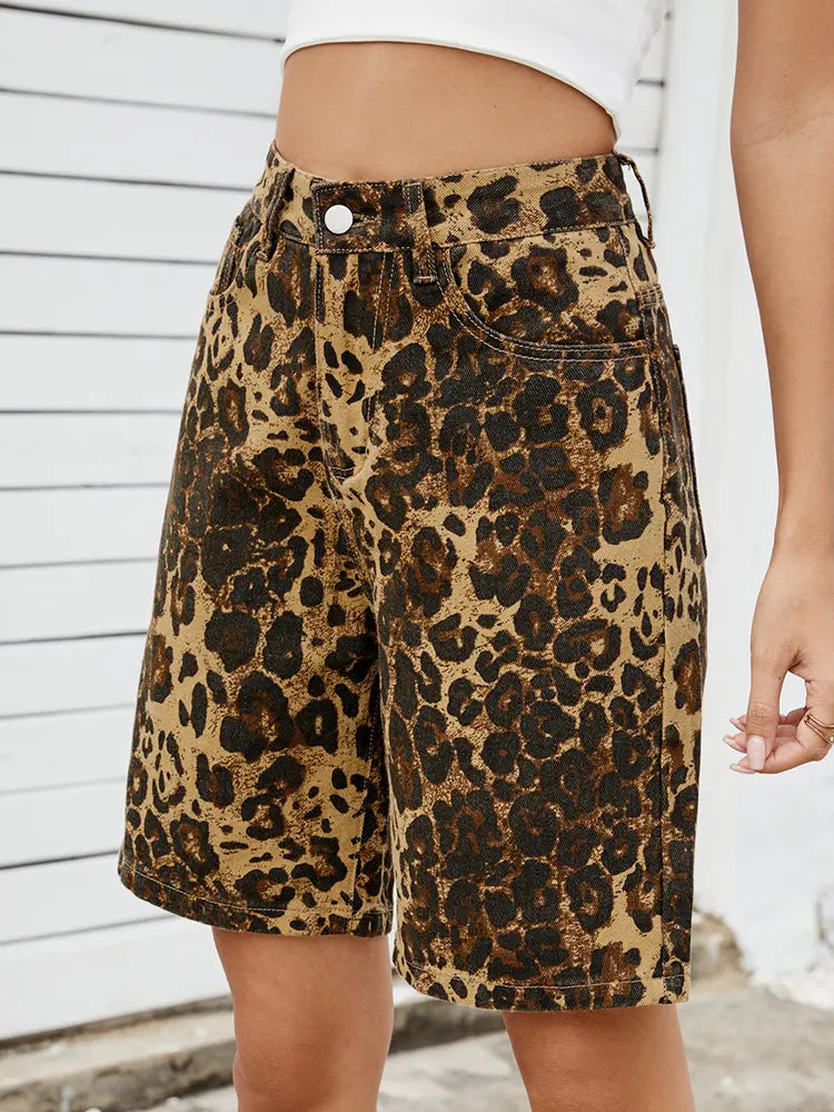 Women Denim Shorts Leopard Print Slimming | Retro Chic-2