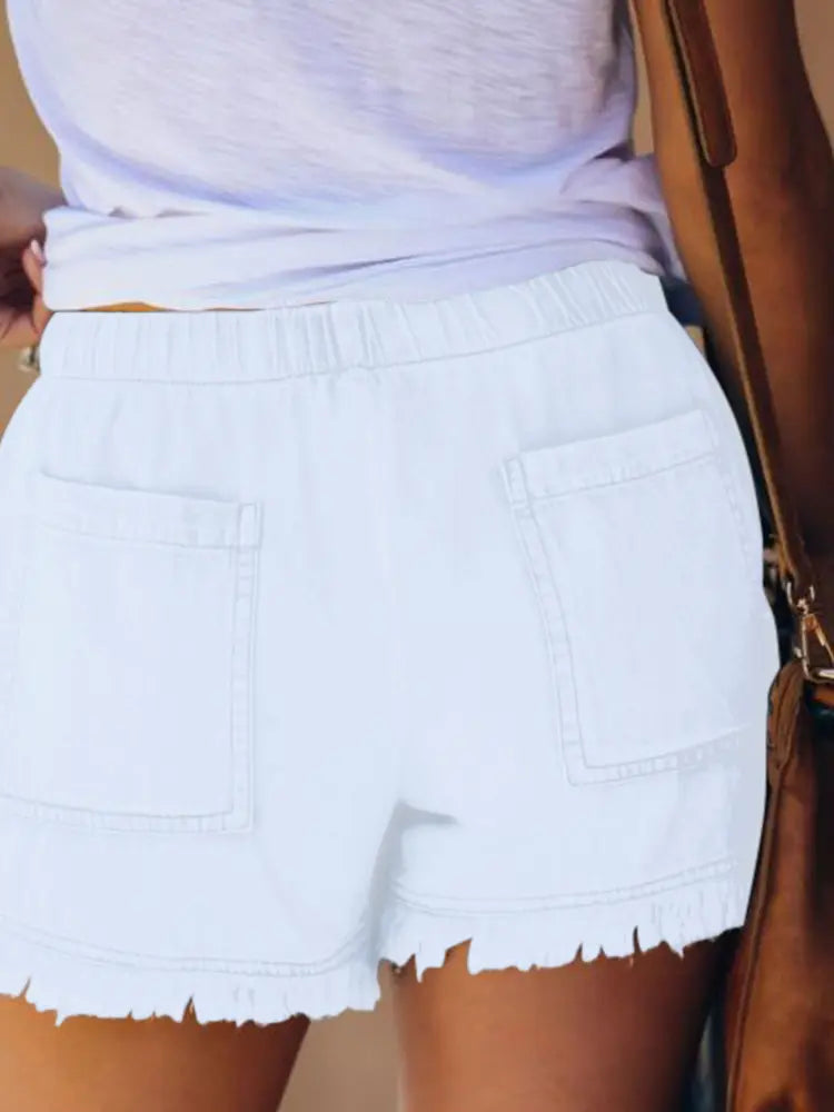 Women Denim Shorts Blue Elastic Waist | Summer Vibes-2