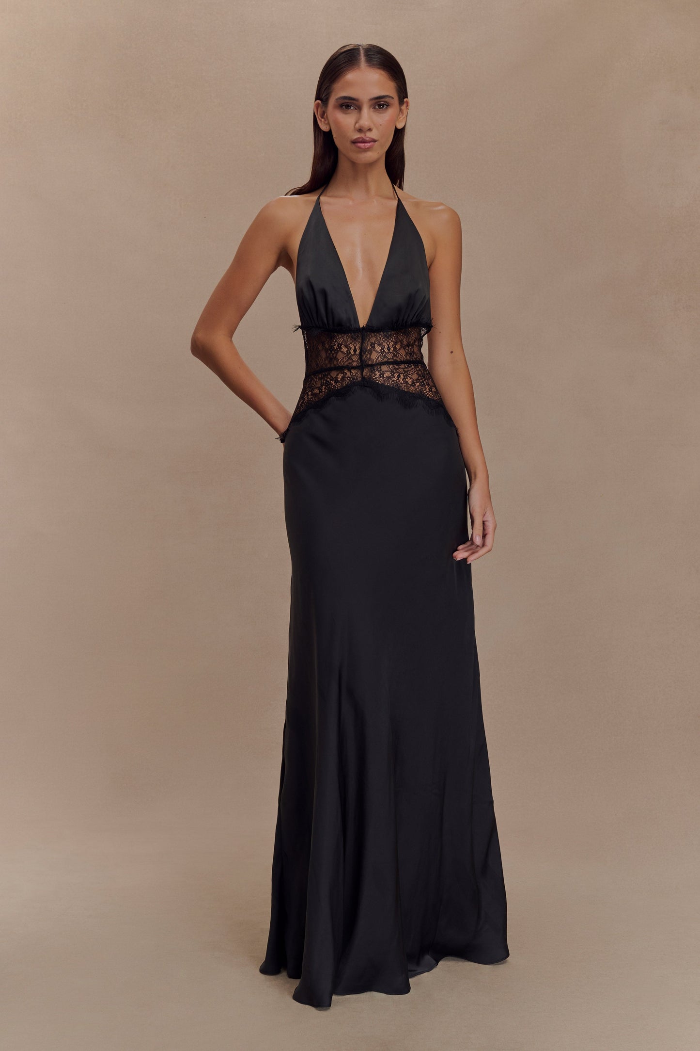 Women Maxi Dress Black Lace Satin | Noiréa 2
