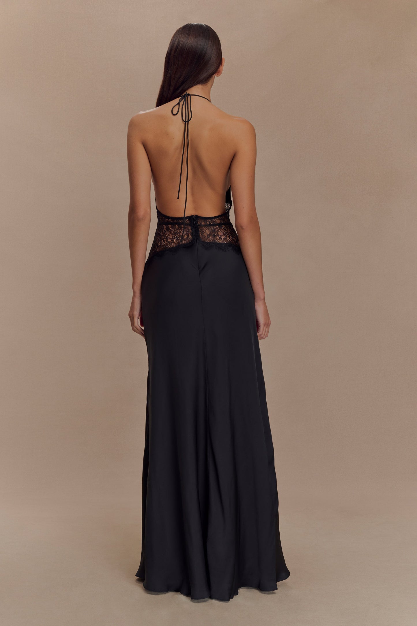 Women Maxi Dress Black Lace Satin | Noiréa 3