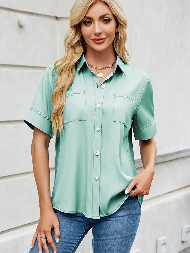 Variant image for Women Short Sleeve Shirt Denim Look Lightweight | Casual Chic-16