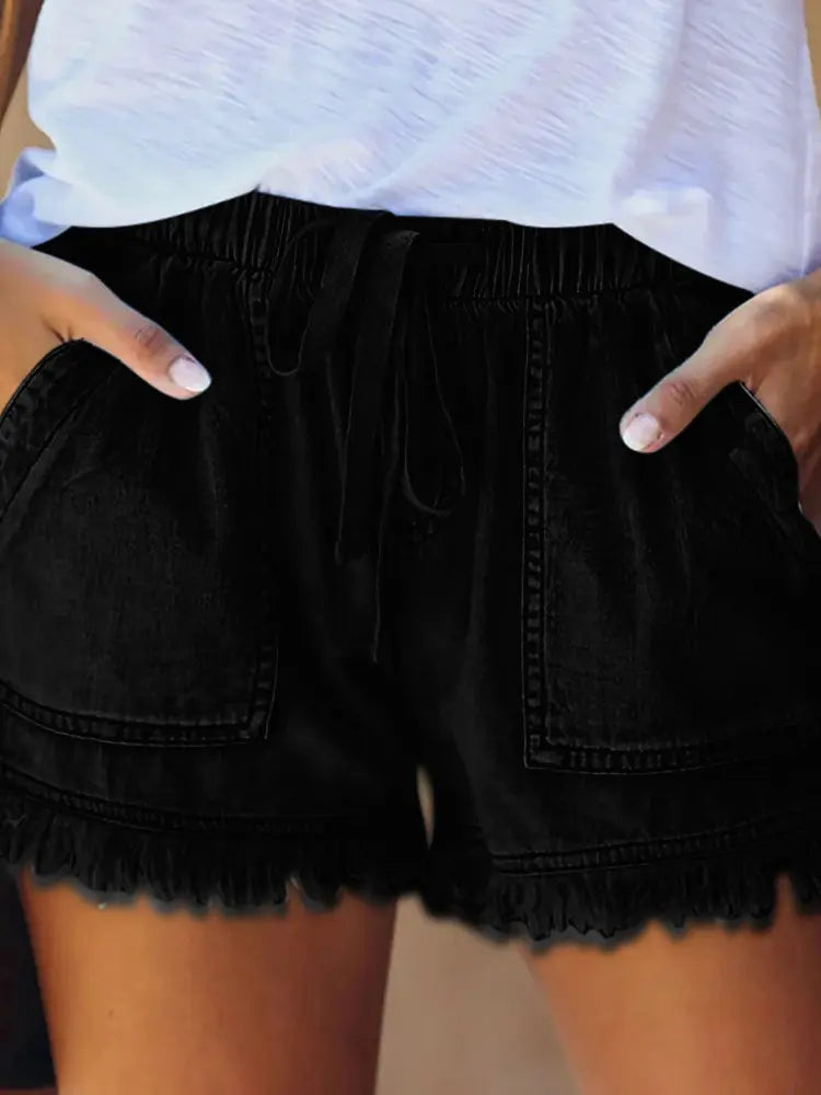 Variant image for Women Denim Shorts Blue Elastic Waist | Summer Vibes-6