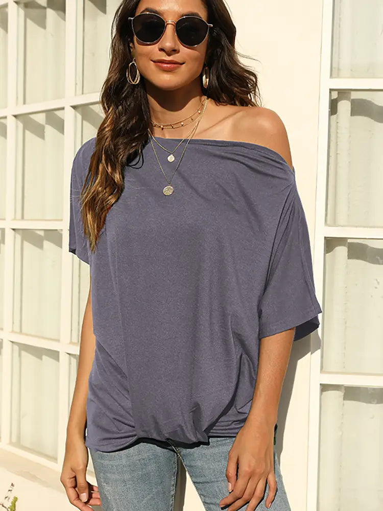 Women Off-Shoulder T-Shirt Solid Color Cotton | Bella-2