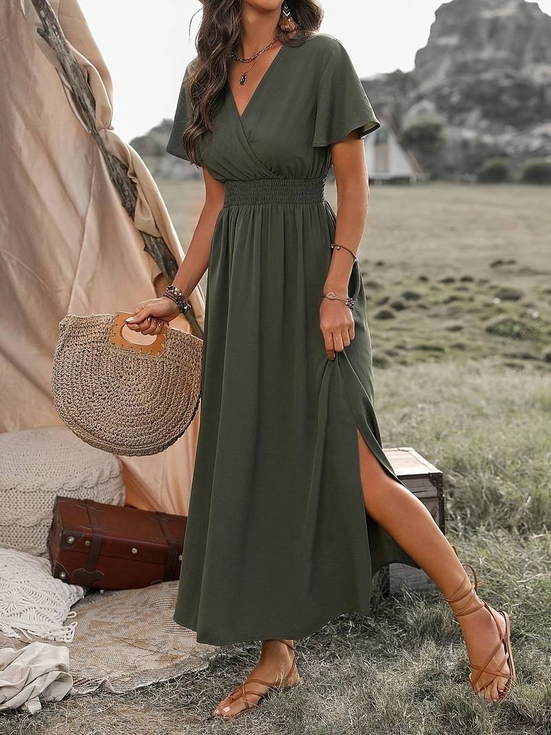 Women Elegant V-neck Long Boho Dress | Heather