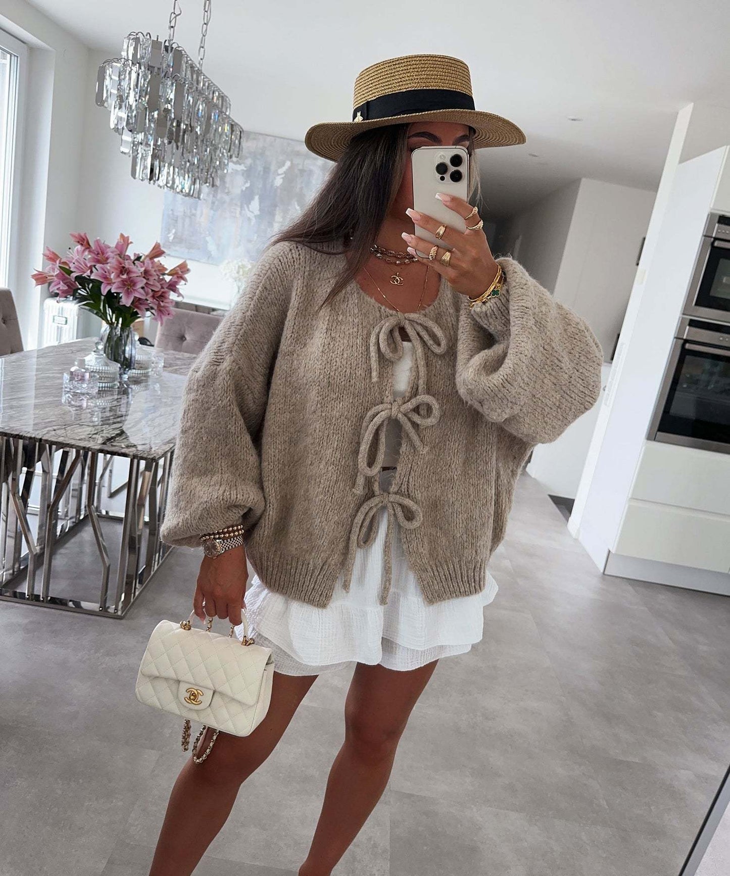 Women Cardigan Multi Color Knitted Polyester | Elegant Bow Design-4