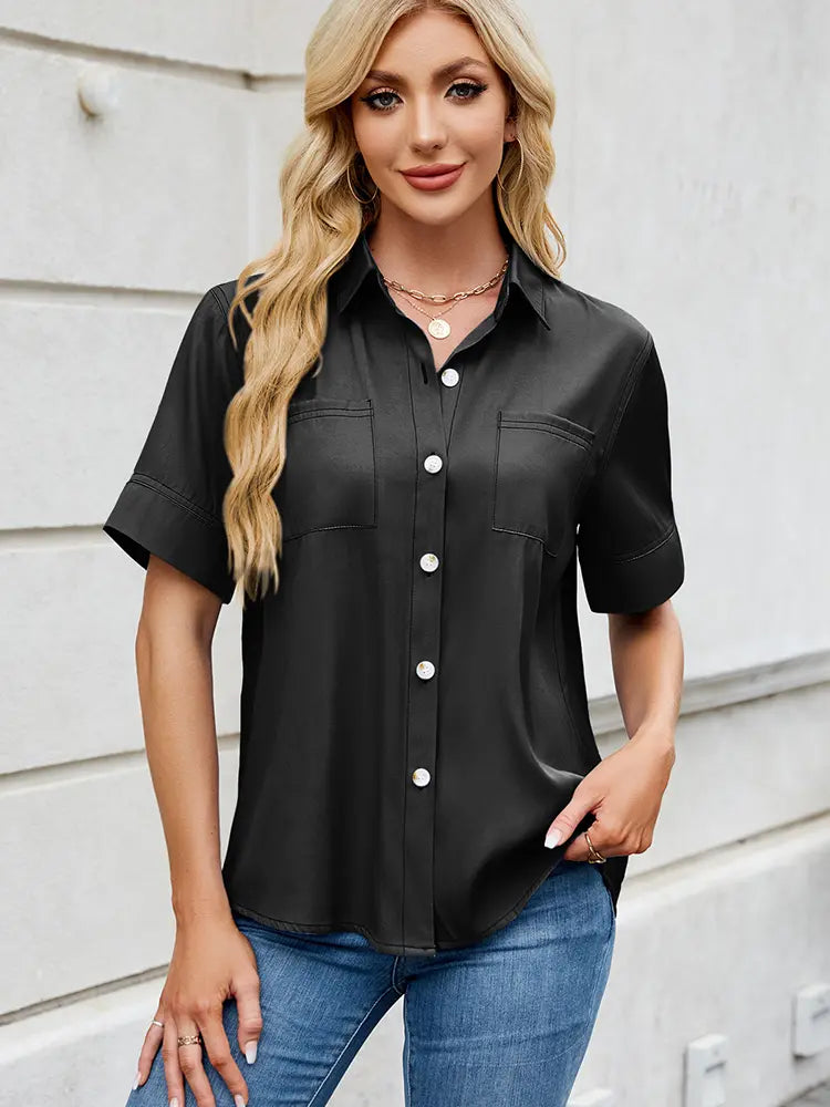 Variant image for Women Short Sleeve Shirt Denim Look Lightweight | Casual Chic-6