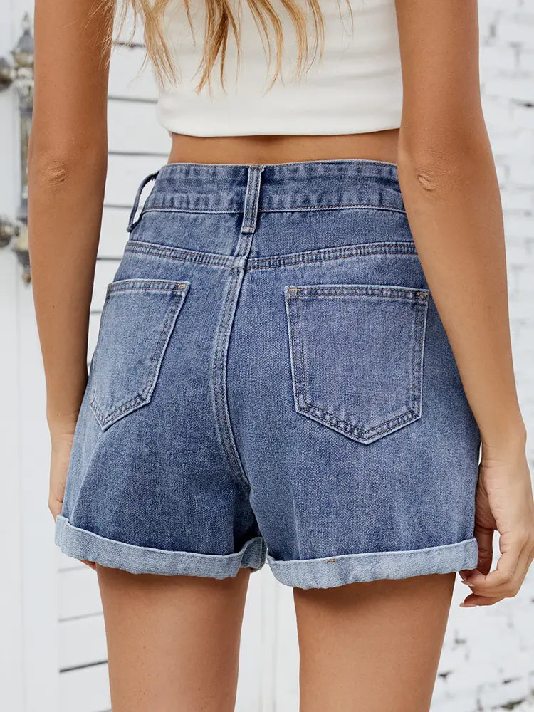 Women Denim Shorts Blue Cotton | Cherry Blossom-5