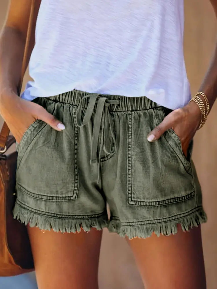 Variant image for Women Denim Shorts Blue Elastic Waist | Summer Vibes-11