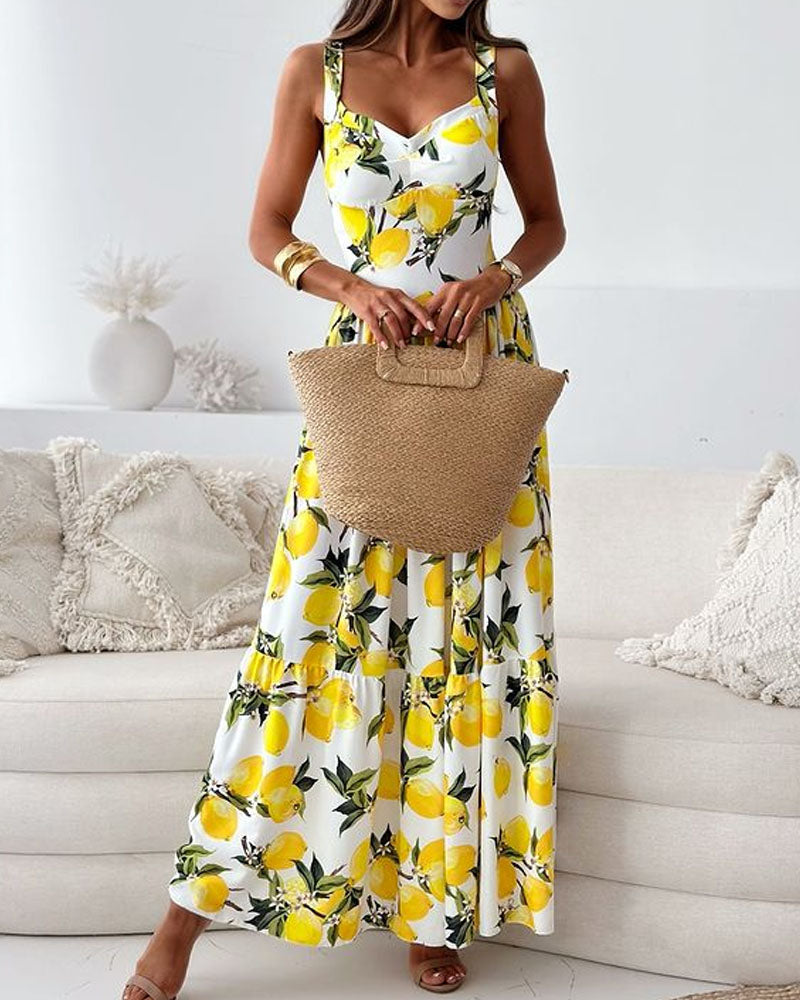 Women Lemon Print Maxi Dress | Eleanor