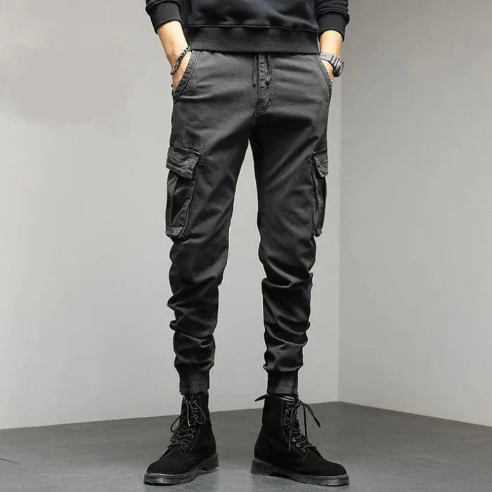 Men's Cargo Jogger Pants Black Cotton | Henrik-2