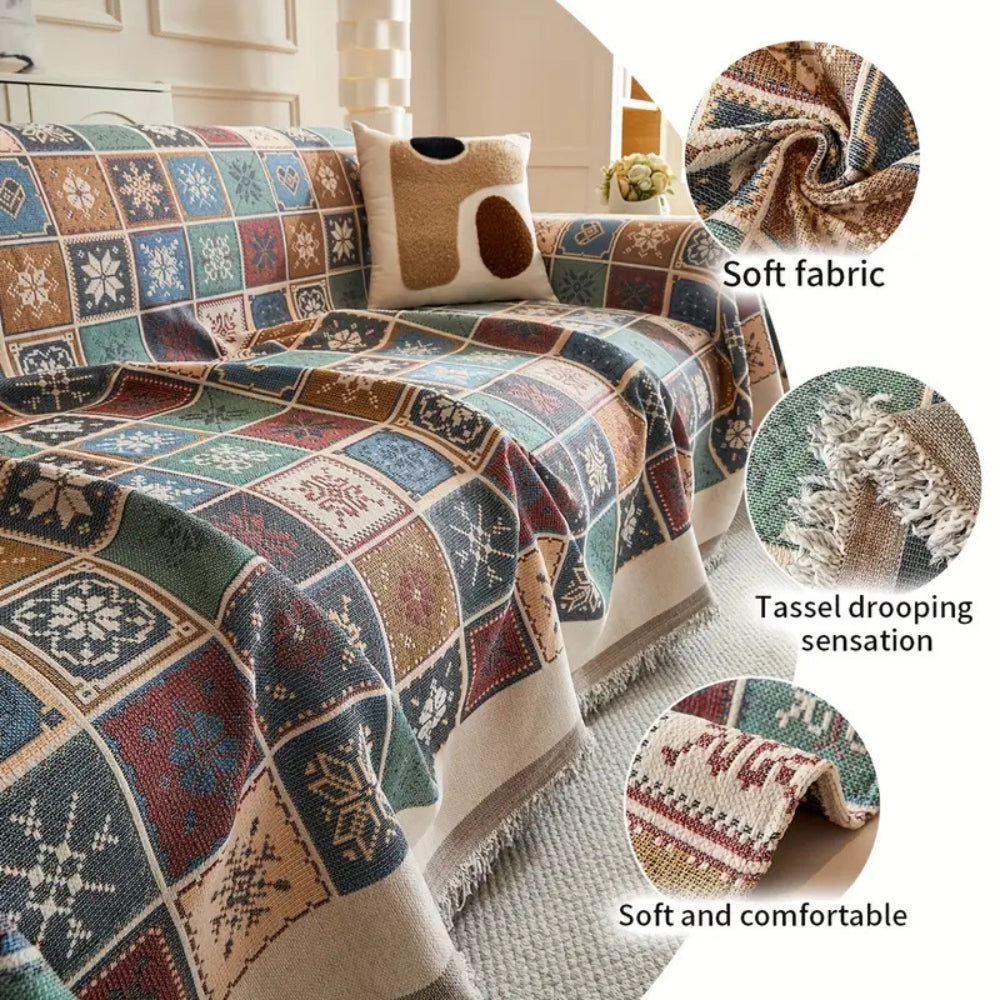 Sofa Cover Beige Chenille | Geneva Boho Slipcover 3