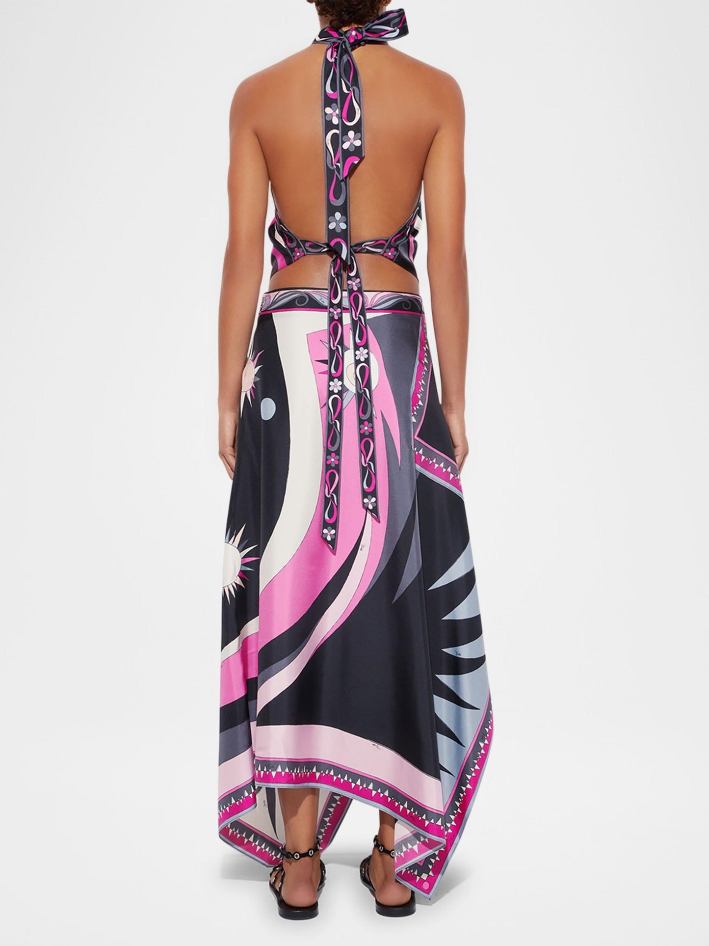 Women Two Piece Skirt Set Black Pink Polyester | Artistic Elegance-2