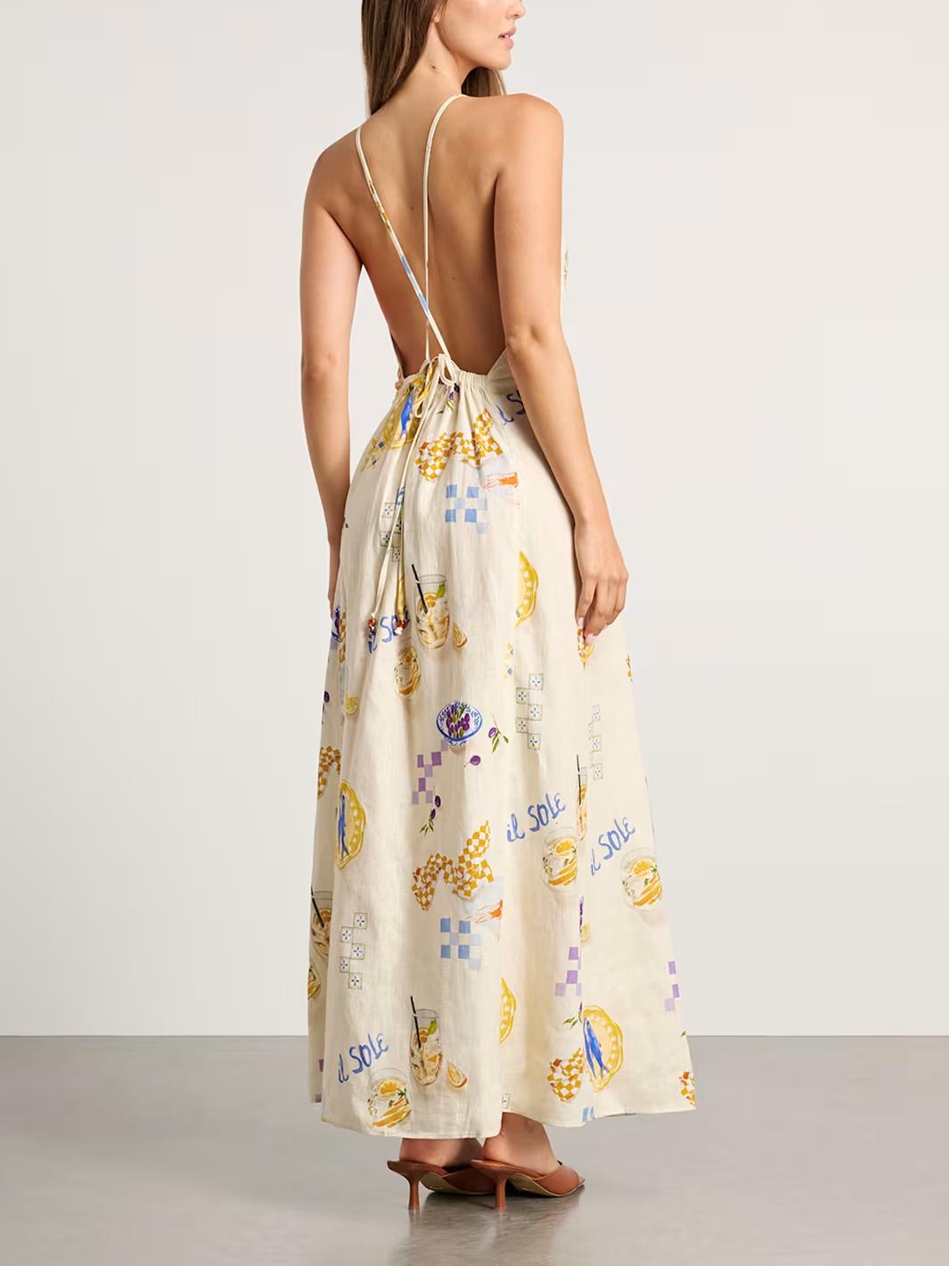 Women Maxi Dress Yellow Linen-Cotton | Sunshine-2