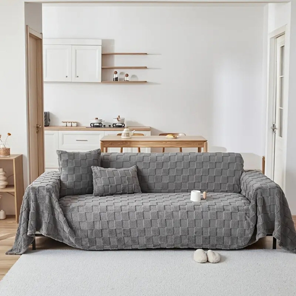 Sofa Cover Checkered Plush Velvet Non-Slip | Elegant Touch 3