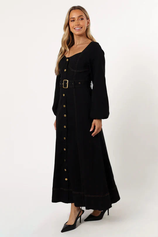 Buttoned Belted Maxi Dress | Celestine