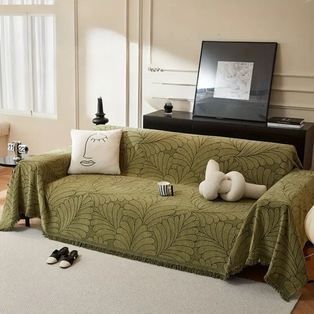 Sofa Cover Reversible Olive Green Charcoal Grey Cotton Blend | Elegant Touch 3