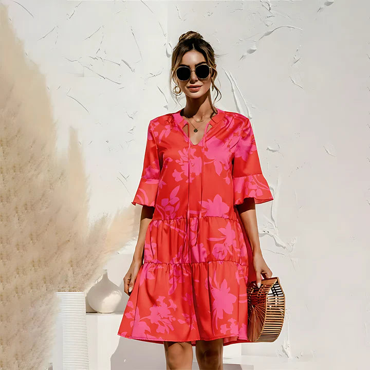 Women Floral Tiered Dress with Bell Sleeves | Lilibeth