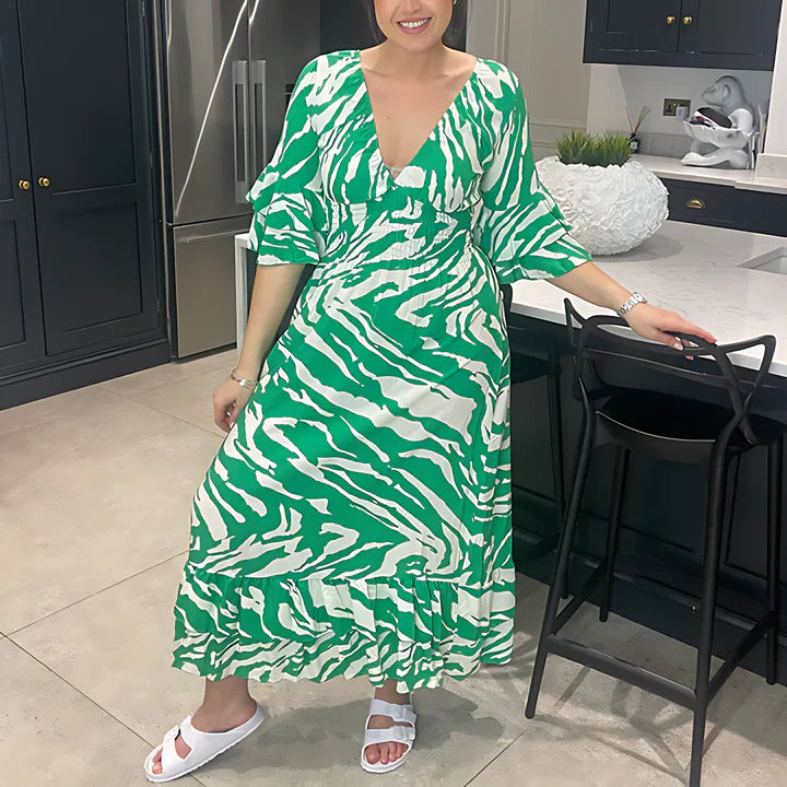 Women Wrap-Style Maxi Dress with Ruffled Sleeves | Mariana