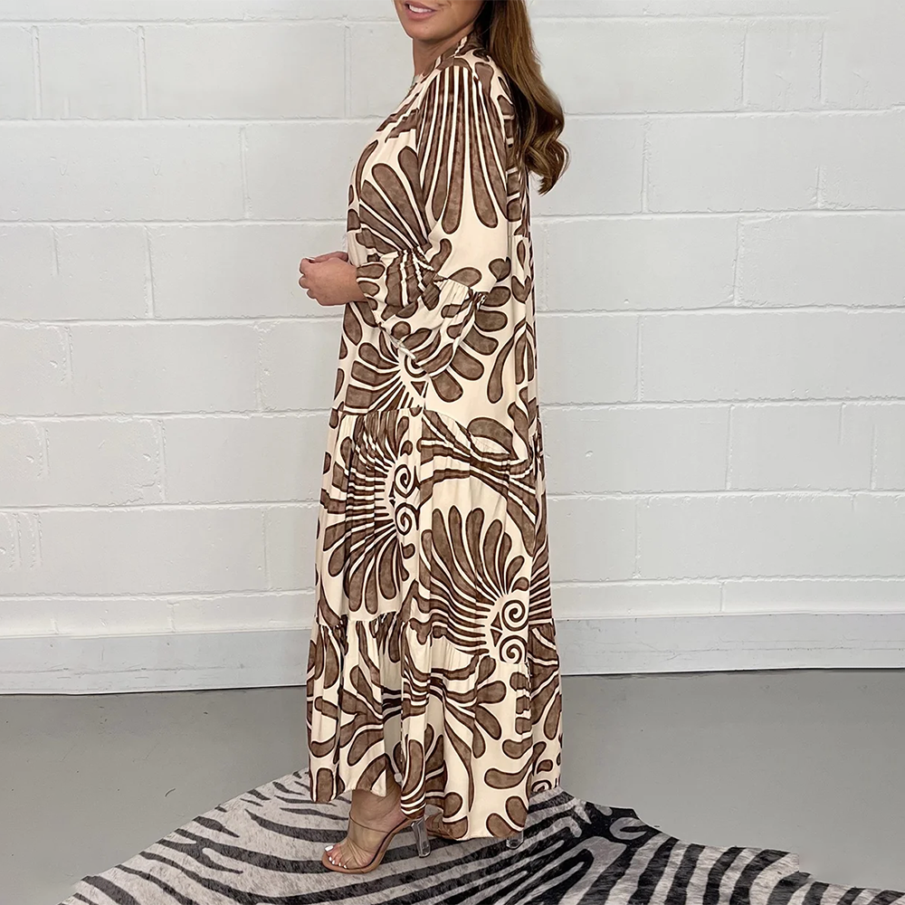 Women Printed Long Sleeve Tiered Maxi Dress | Yasmine