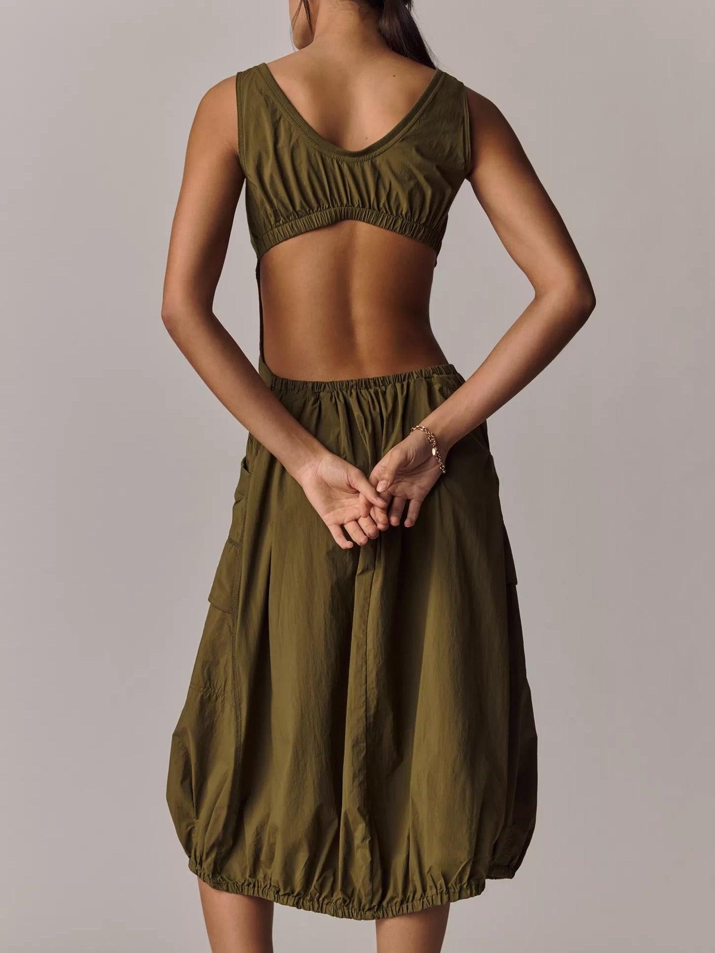 Women Midi Dress Black Polyamide | Daily Charm-3