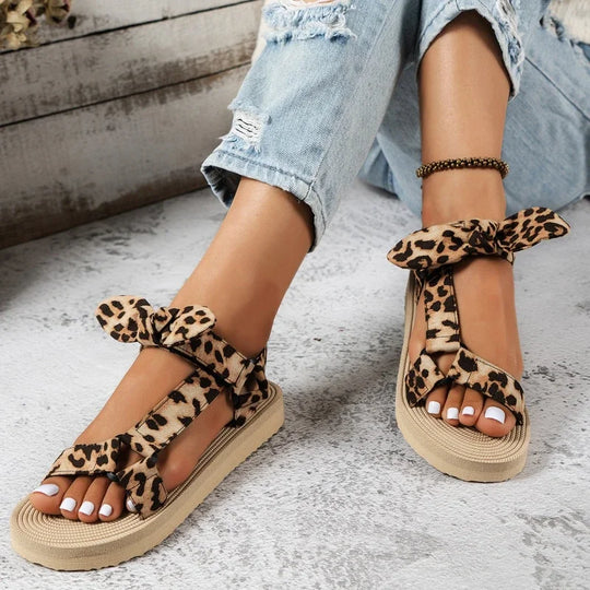 Women Leopard Print Bow Sandals | Morwenna