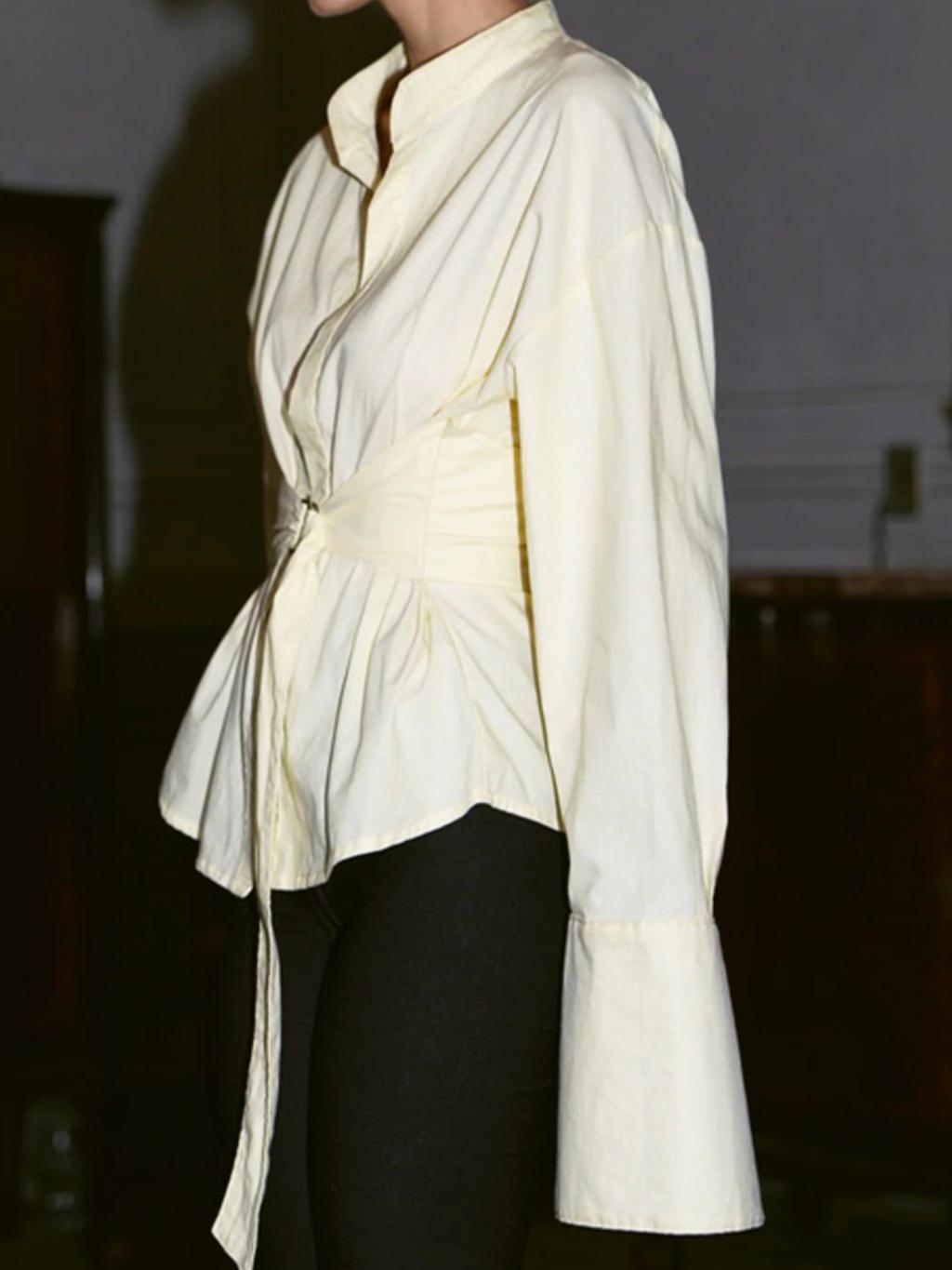 Women Kimono Shirt Pastel Yellow Poplin | Elegant Style-3