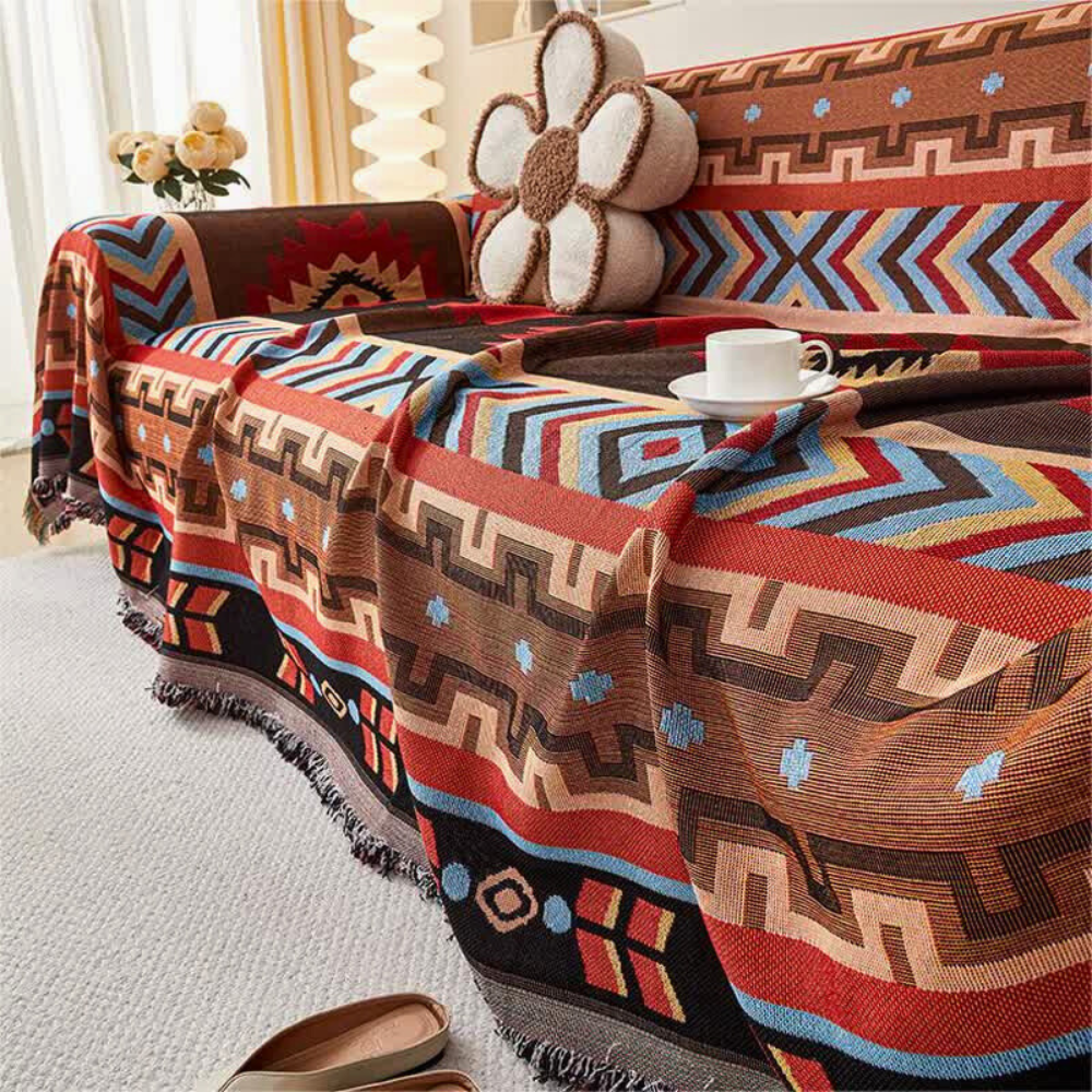 Sofa Cover Boho Geometric Pattern Polyester-Cotton Blend | Cozy Chic 2