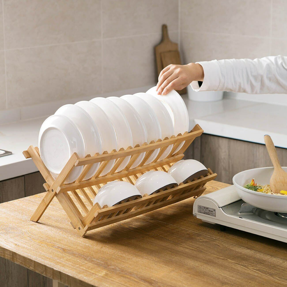Bamboo Dish Drying Rack Double-Layer Eco-Friendly | Kitchen Storage Solution 2