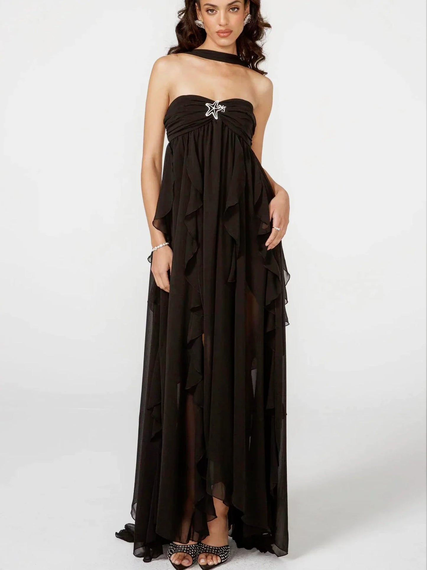 Variant image for Women Asymmetrical Gown Black Polyester | Zeinab-6