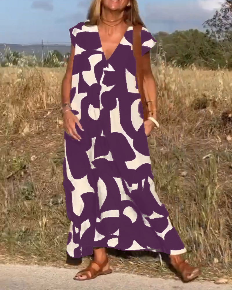 V-neck Printed Maxi Dress | Claire