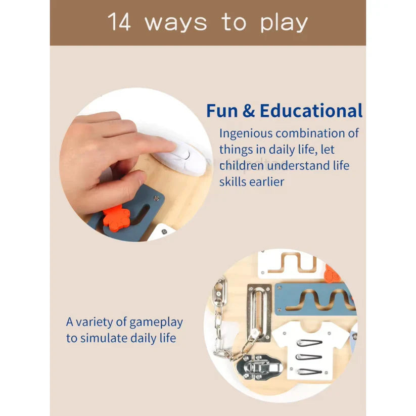 Toddler Montessori Busy Board Wooden Bear Educational Toy | Learning Fun-2